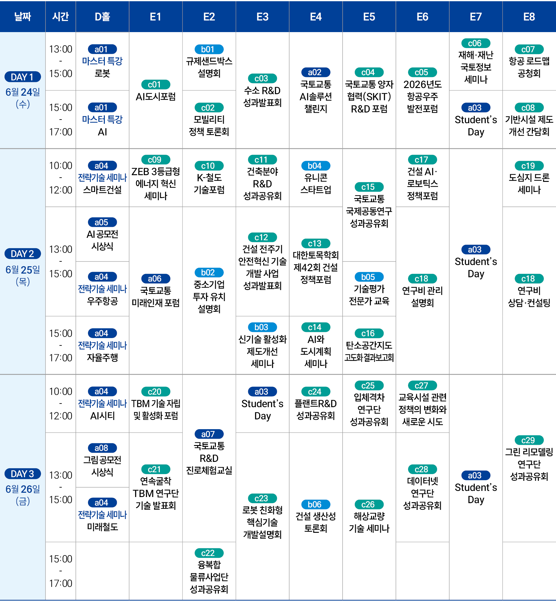 부대행사 시간표